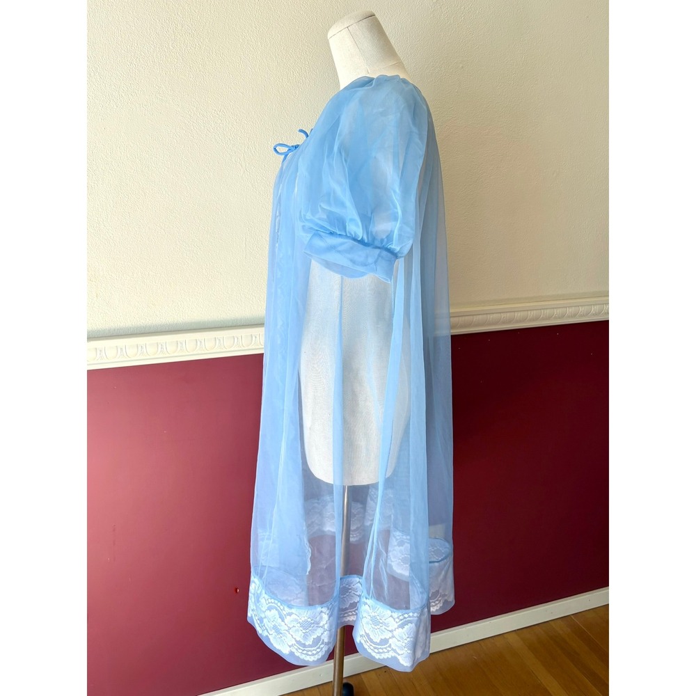 Vintage Stern-Maid Blue Sheer Lace Peignoir Robe USA Union Made S Coquette Girl - Picture 2 of 11